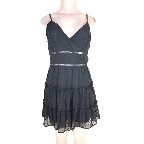 Altar'd State Dresses & Skirts - Altar'd State Black Embroidered Dot Sheer Lined Flare Mini Dress M